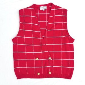 Vintage HanaSport California Red White Retro Windowpane Checkered Sweater Vest